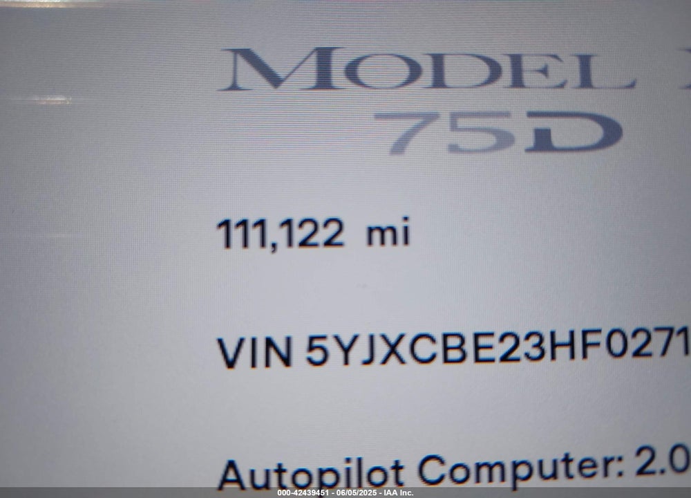 2017 TESLA MODEL X VIN: 5YJXCBE23HF027198