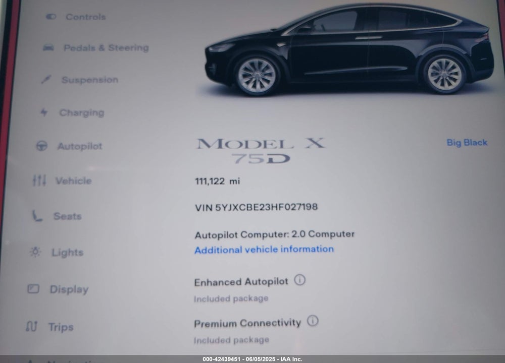 2017 TESLA MODEL X VIN: 5YJXCBE23HF027198