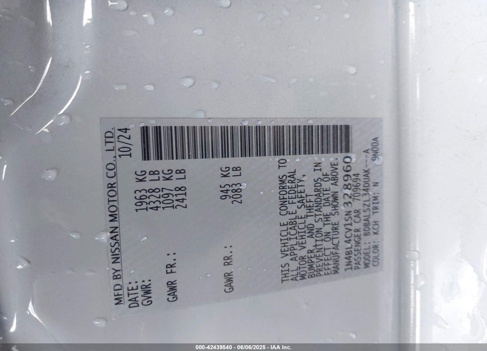 2025 NISSAN ALTIMA VIN: 1N4BL4CV1SN328960