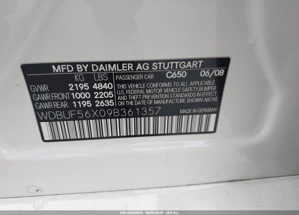 2009 MERCEDES-BENZ E 350 VIN: WDBUF56X09B361357