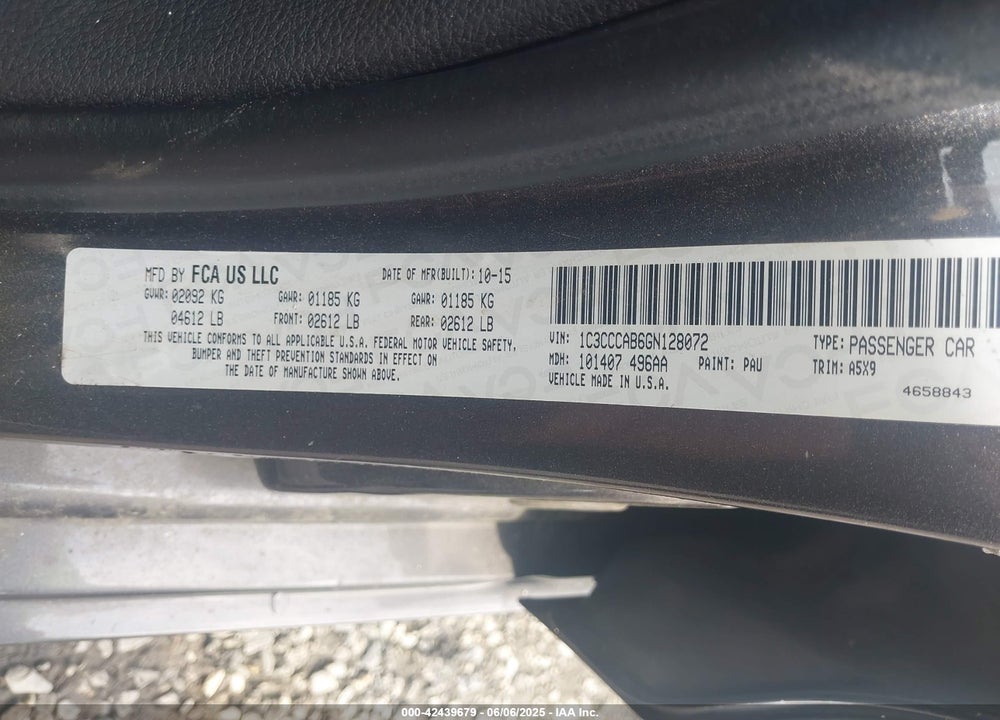 2016 CHRYSLER 200 VIN: 1C3CCCAB6GN128072