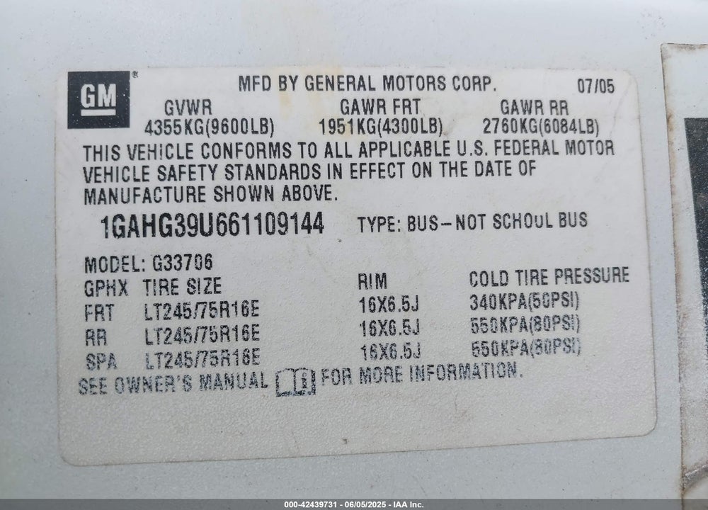2006 CHEVROLET EXPRESS LS VIN: 1GAHG39U661109144