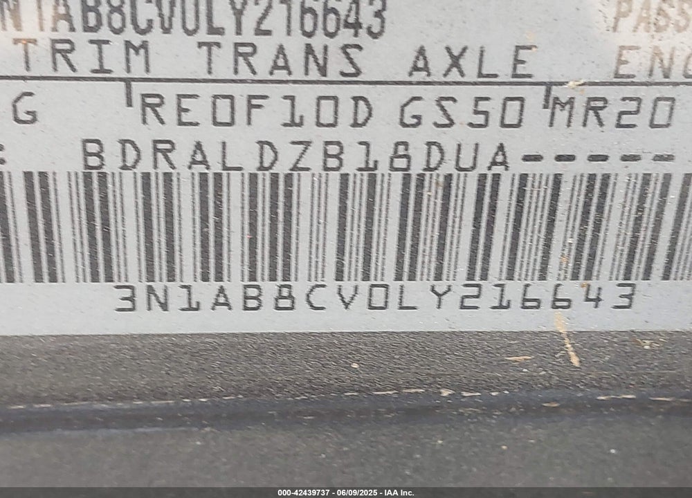 2020 NISSAN SENTRA VIN: 3N1AB8CV0LY216643