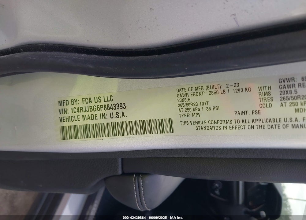 2023 JEEP GRAND CHEROKEE L VIN: 1C4RJJBG6P8843393