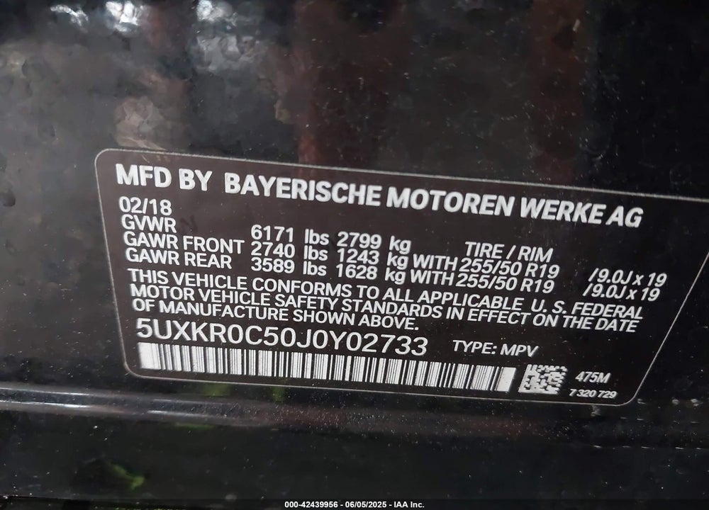 2018 BMW X5 VIN: 5UXKR0C50J0Y02733
