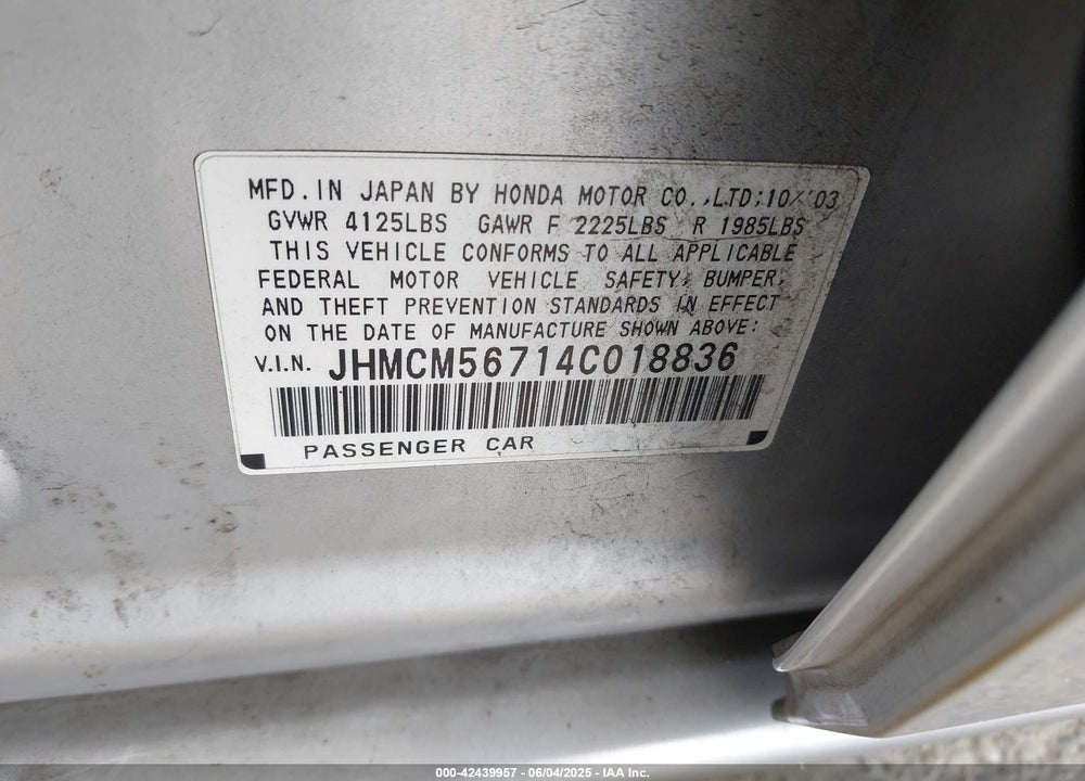 2004 HONDA ACCORD VIN: JHMCM56714C018836