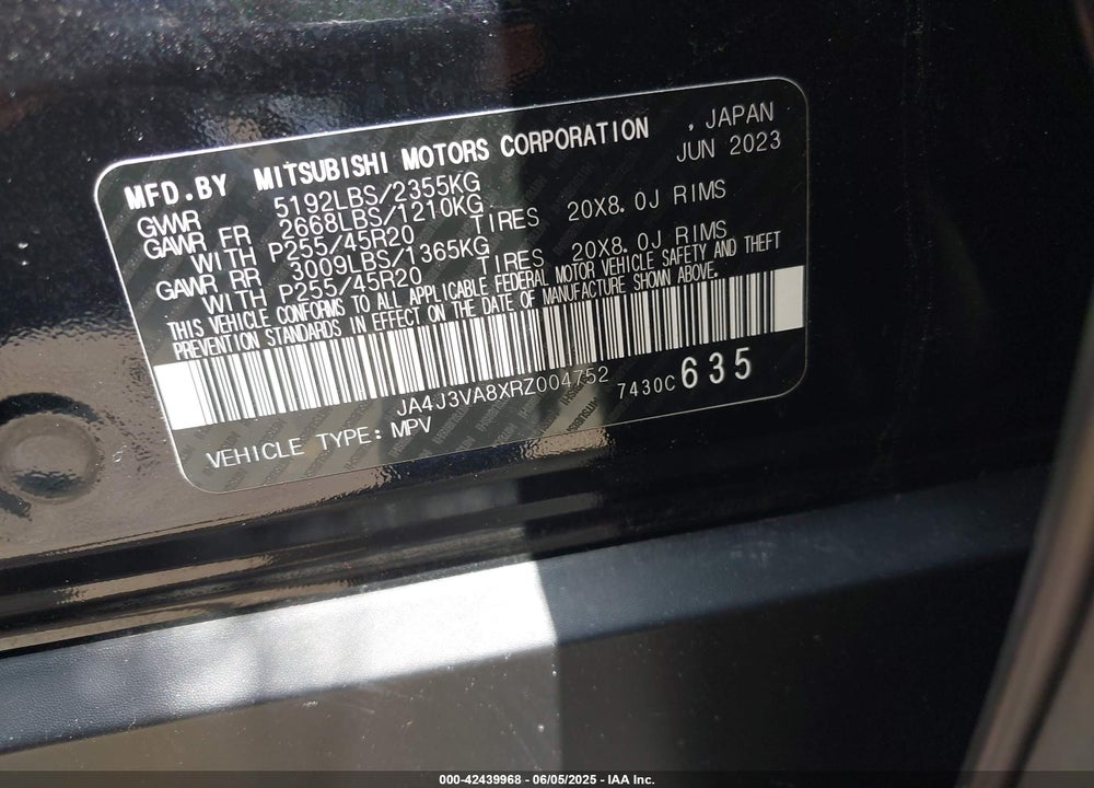2024 MITSUBISHI OUTLANDER VIN: JA4J3VA8XRZ004752