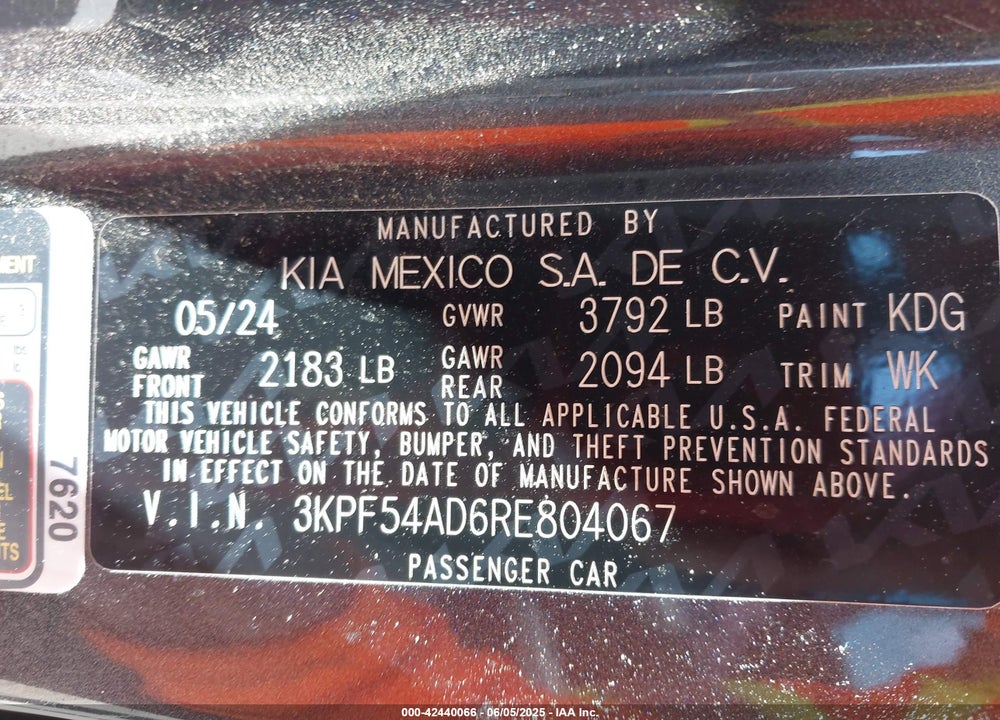 2024 KIA FORTE VIN: 3KPF54AD6RE804067
