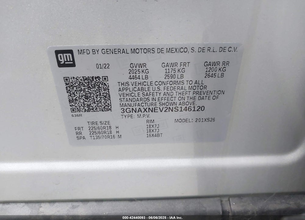 2022 CHEVROLET EQUINOX FWD PREMIER VIN: 3GNAXNEV2NS146120