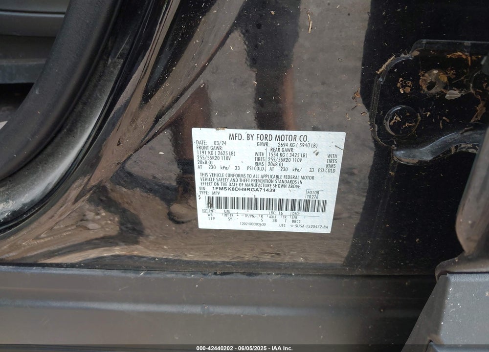 2024 FORD EXPLORER VIN: 1FMSK8DH9RGA71439