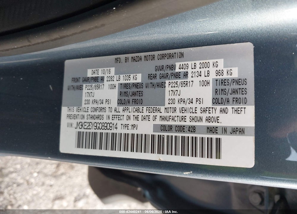 2016 MAZDA CX-5 VIN: JM3KE2BY9G0890914