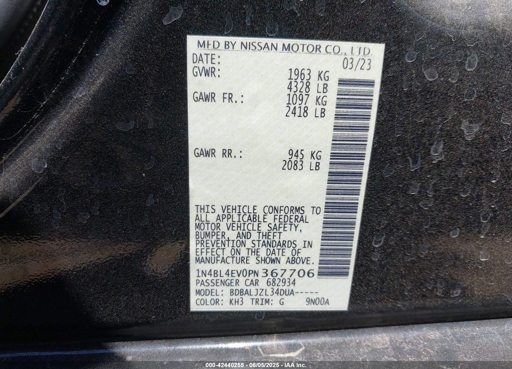 2023 NISSAN ALTIMA VIN: 1N4BL4EV0PN367706