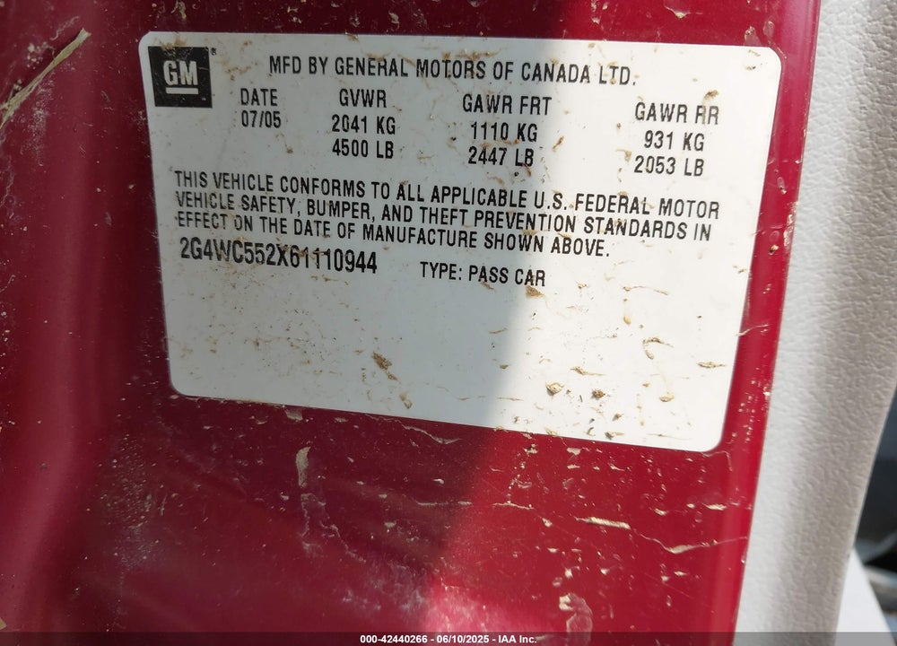 2006 BUICK LACROSSE CX VIN: 2G4WC552X61110944