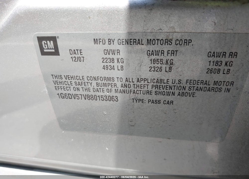2008 CADILLAC CTS VIN: 1G6DV57V880153063