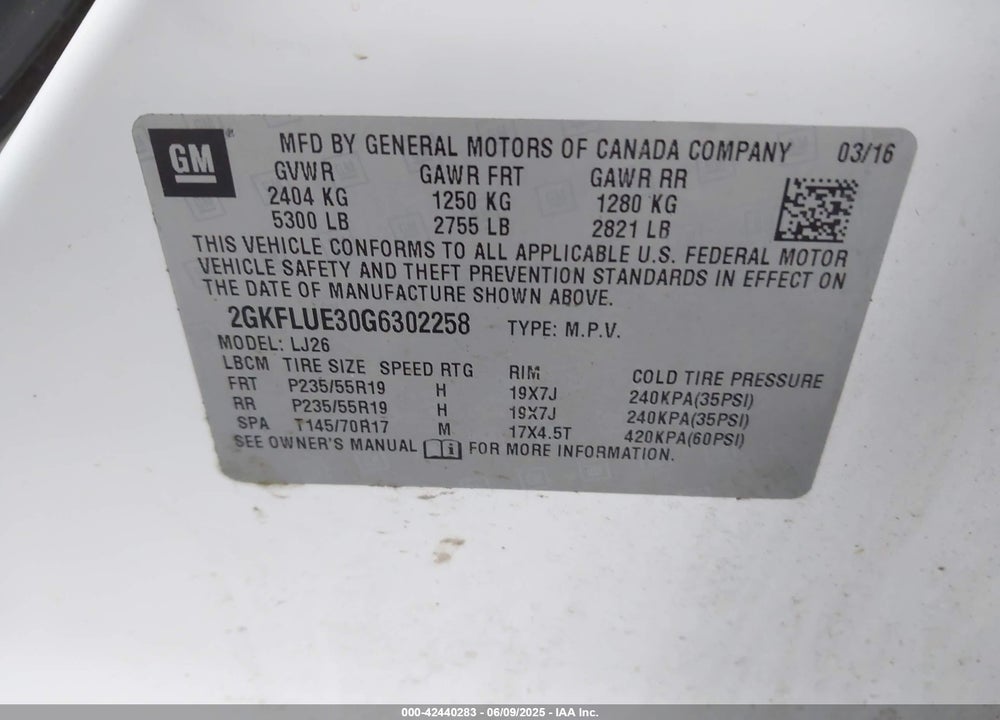 2016 GMC TERRAIN VIN: 2GKFLUE30G6302258
