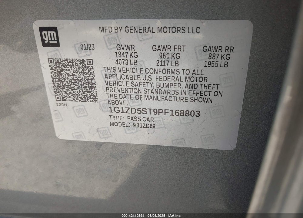 2023 CHEVROLET MALIBU FWD 1LT VIN: 1G1ZD5ST9PF168803