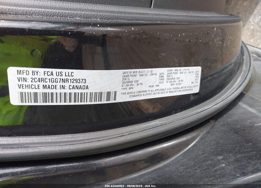 2022 CHRYSLER PACIFICA LIMITED VIN: 2C4RC1GG7NR129373