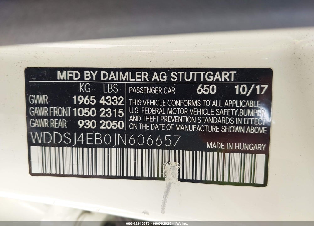 2018 MERCEDES-BENZ CLA 250 VIN: WDDSJ4EB0JN606657