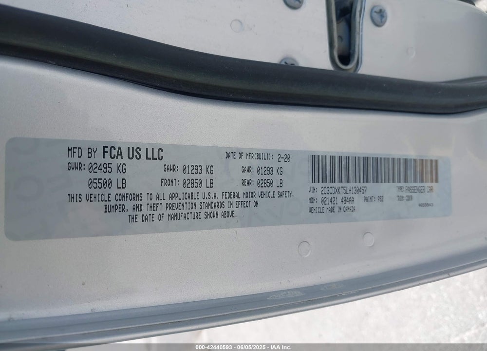 2020 DODGE CHARGER VIN: 2C3CDXKT5LH130457