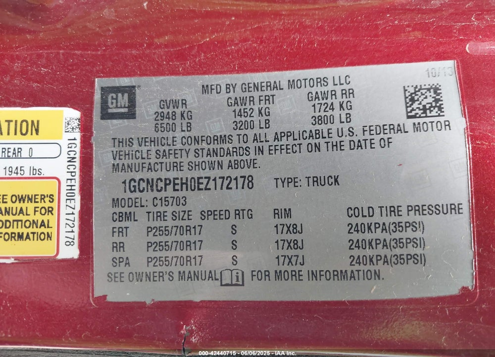 2014 CHEVROLET SILVERADO 1500 VIN: 1GCNCPEH0EZ172178