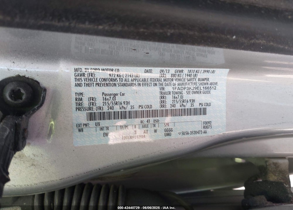 2014 FORD FOCUS SE VIN: 1FADP3K29EL166512
