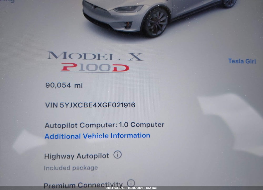 2016 TESLA MODEL X VIN: 5YJXCBE4XGF021916