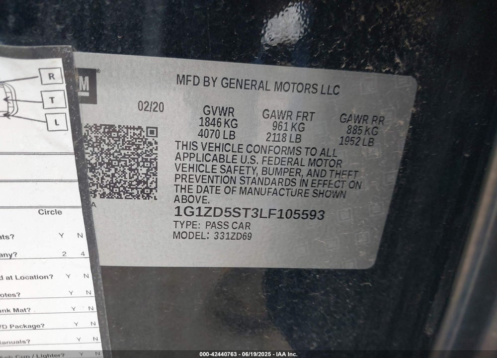 2020 CHEVROLET MALIBU VIN: 1G1ZD5ST3LF105593