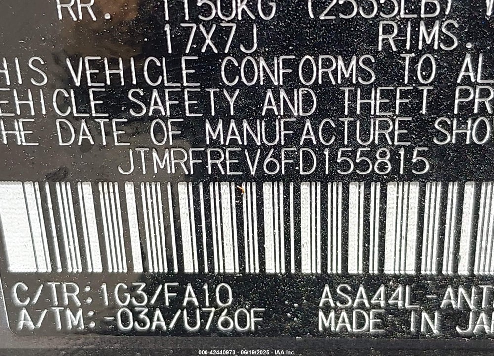 2015 TOYOTA RAV4 VIN: JTMRFREV6FD155815