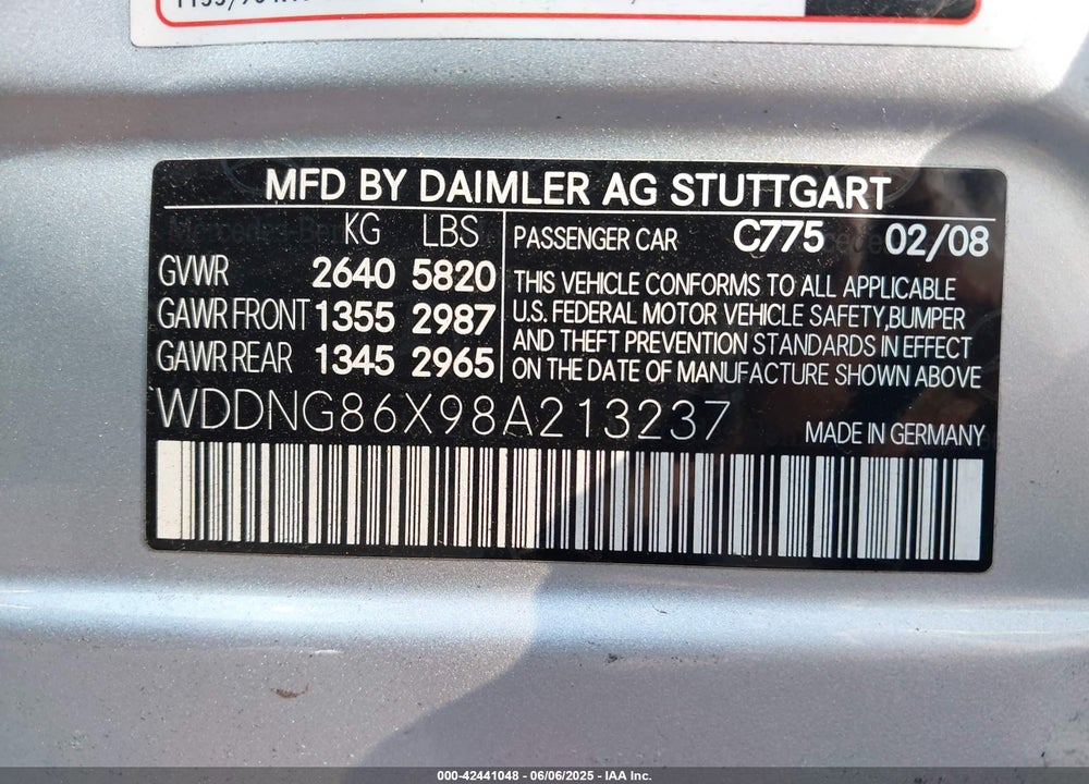 2008 MERCEDES-BENZ S 550 4MATIC VIN: WDDNG86X98A213237