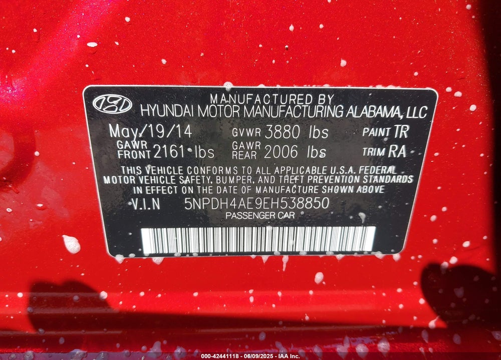 2014 HYUNDAI ELANTRA SE VIN: 5NPDH4AE9EH538850