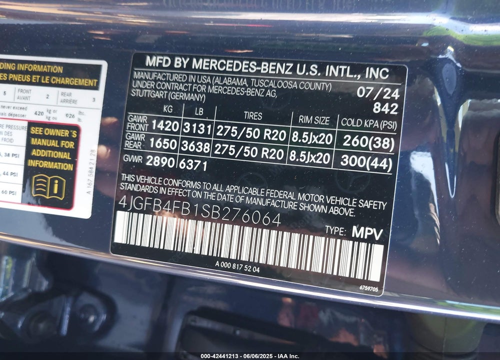 2025 MERCEDES-BENZ GLE CLASS VIN: 4JGFB4FB1SB276064