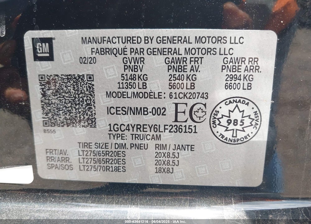2020 CHEVROLET SILVERADO 2500HD 4WD CREW CAB STANDARD BED HIGH COUNTRY VIN: 1GC4YREY6LF236151
