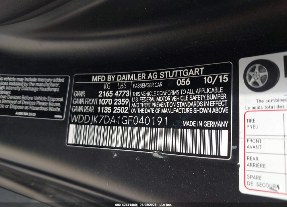 2016 MERCEDES-BENZ SL 550 VIN: WDDJK7DA1GF040191