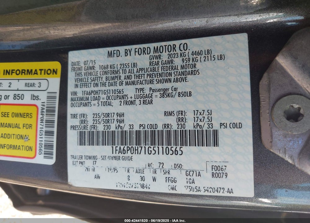 2016 FORD FUSION SE VIN: 1FA6P0H71G5110565