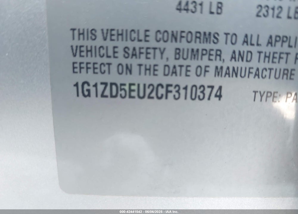 2012 CHEVROLET MALIBU 2LT VIN: 1G1ZD5EU2CF310374