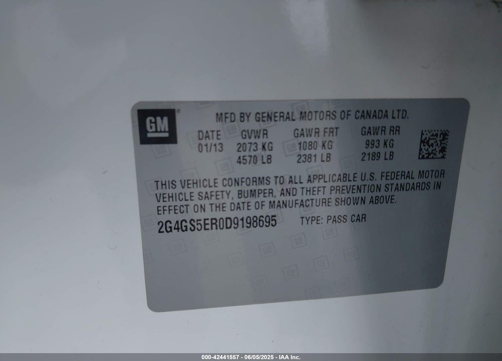 2013 BUICK REGAL VIN: 2G4GS5ER0D9198695