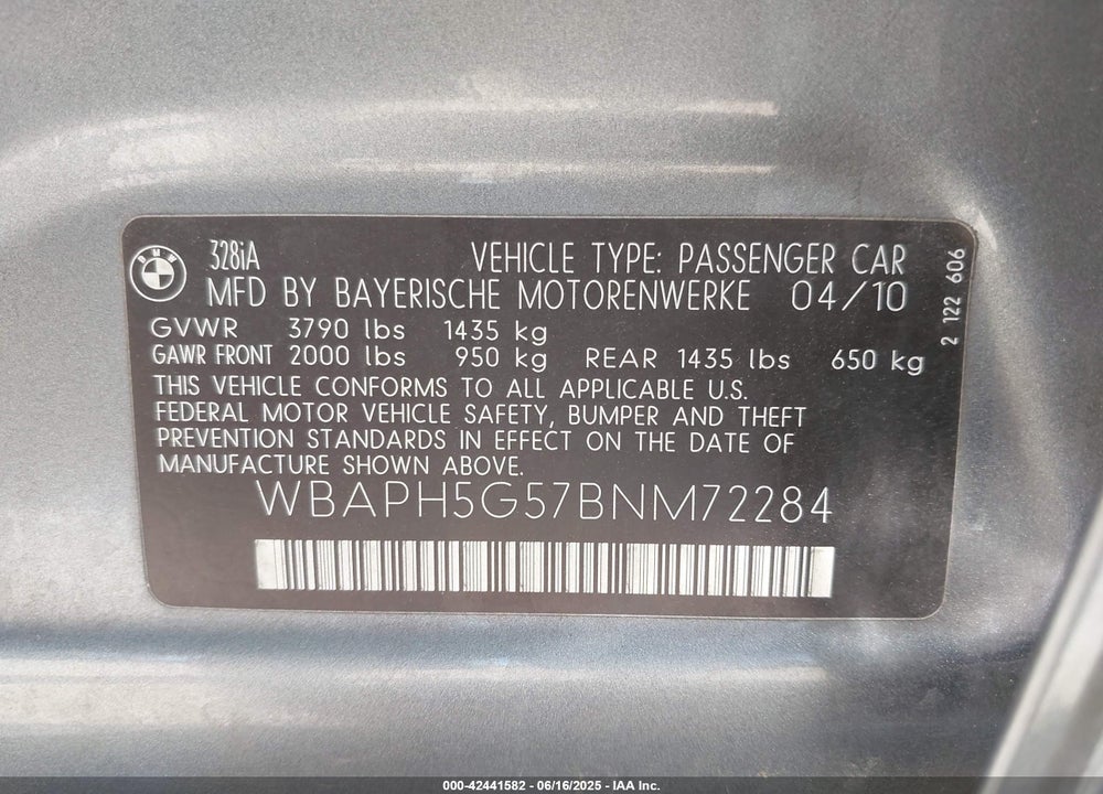 2011 BMW 328I VIN: WBAPH5G57BNM72284