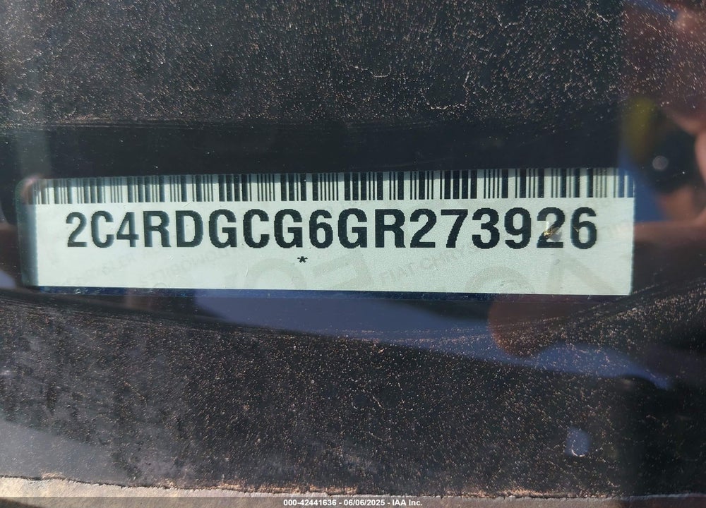 2016 DODGE GRAND CARAVAN VIN: 2C4RDGCG6GR273926