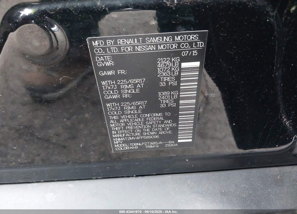 2015 NISSAN ROGUE VIN: KNMAT2MV4FP589096