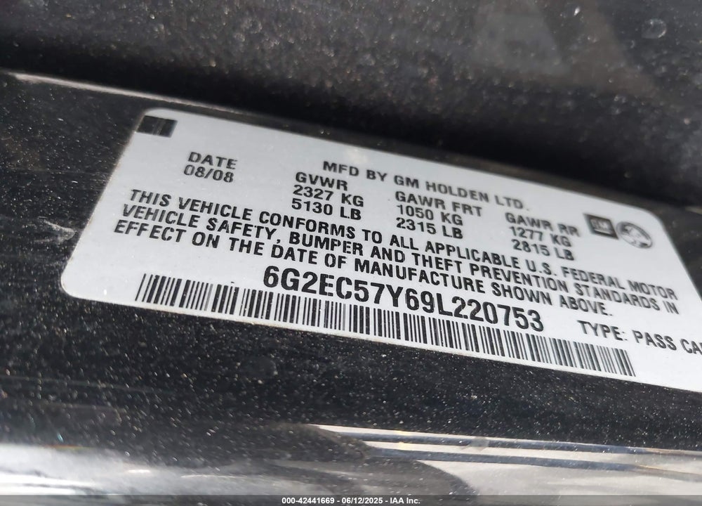 2009 PONTIAC G8 GT VIN: 6G2EC57Y69L220753