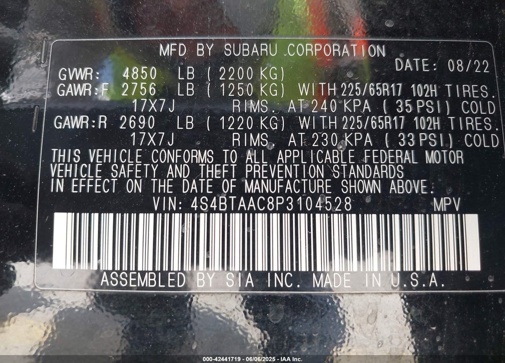 2023 SUBARU OUTBACK VIN: 4S4BTAAC8P3104528