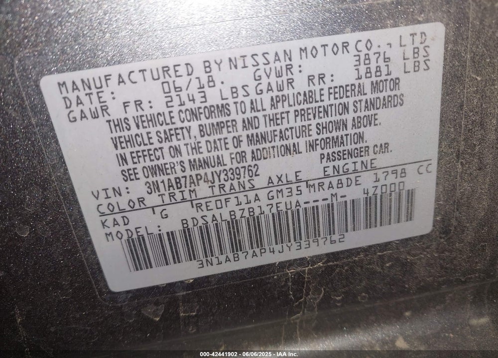 2018 NISSAN SENTRA VIN: 3N1AB7AP4JY339762