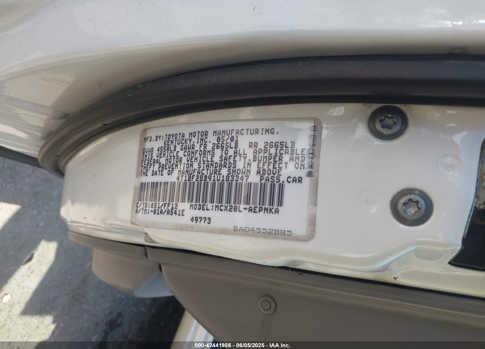2001 TOYOTA AVALON VIN: 4T1BF28B91U183347