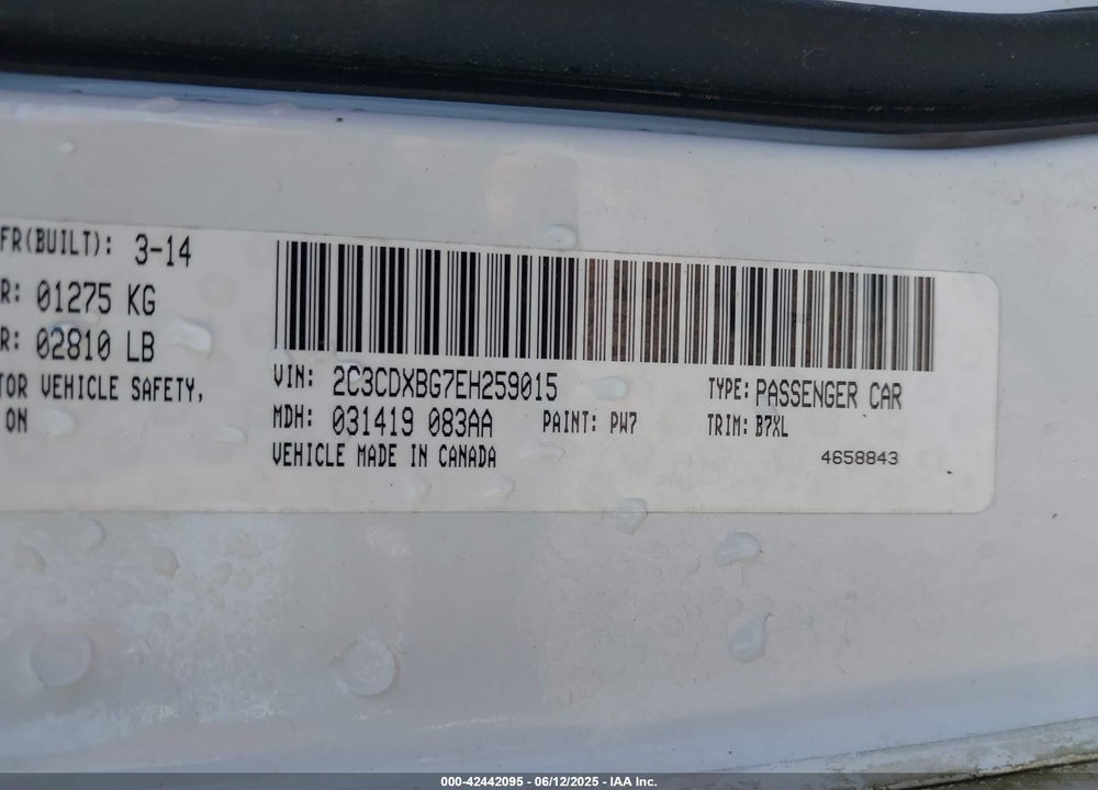 2014 DODGE CHARGER VIN: 2C3CDXBG7EH259015
