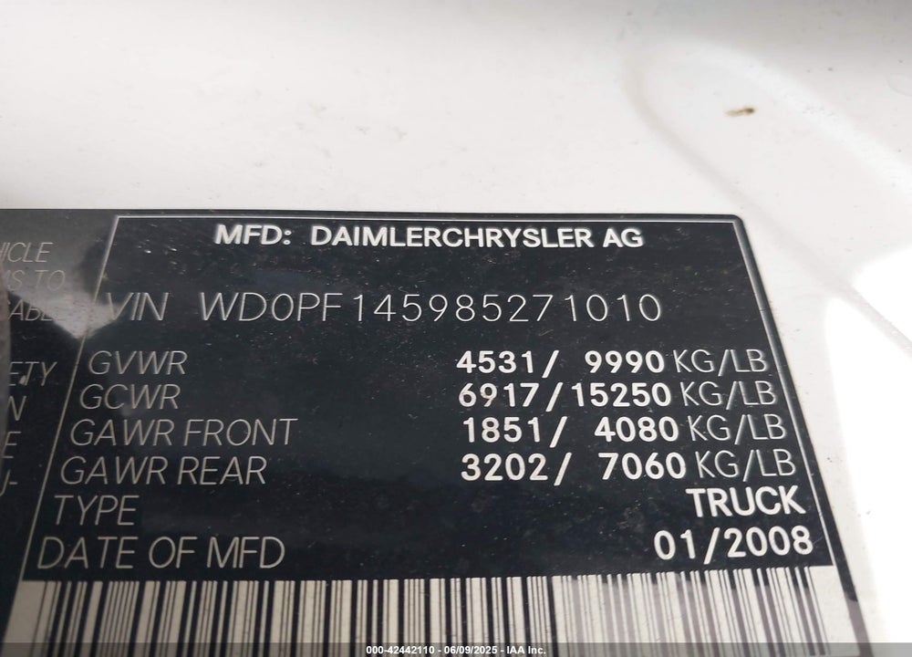 2008 DODGE SPRINTER 3500 VIN: WD0PF145985271010