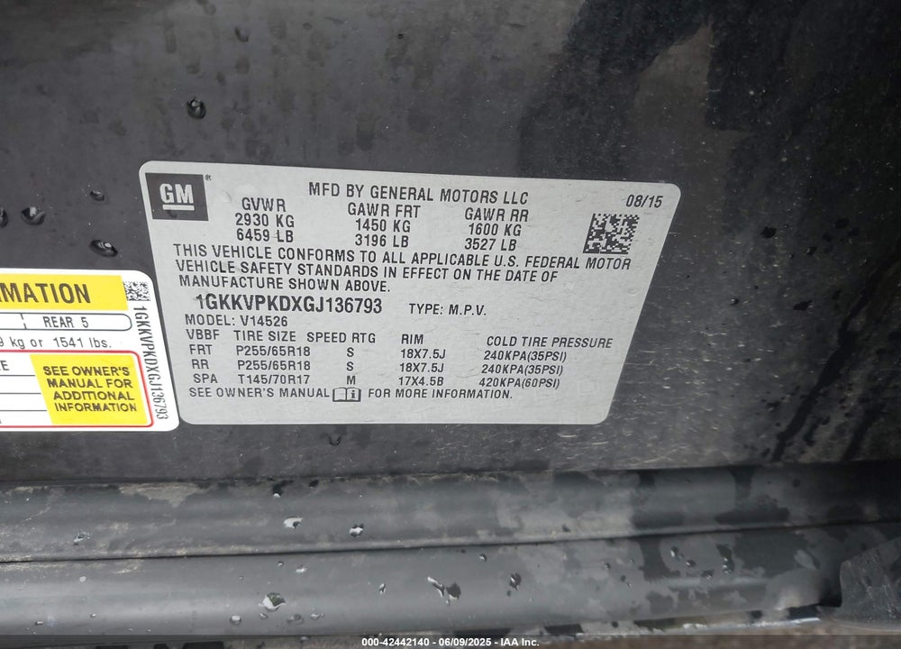 2016 GMC ACADIA SLE-2 VIN: 1GKKVPKDXGJ136793