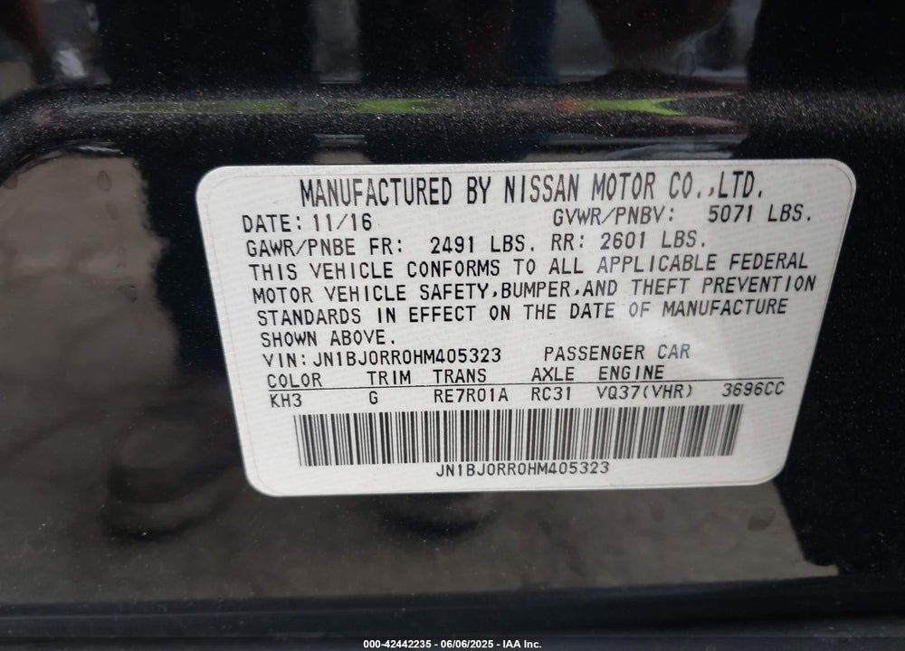 2017 INFINITI QX50 VIN: JN1BJ0RR0HM405323