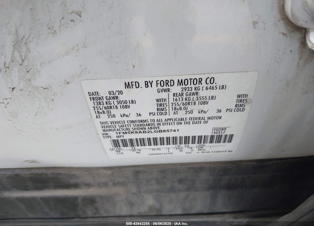 2020 FORD POLICE INTERCEPTOR SEDAN VIN: 1FM5K8AB2LGB85741