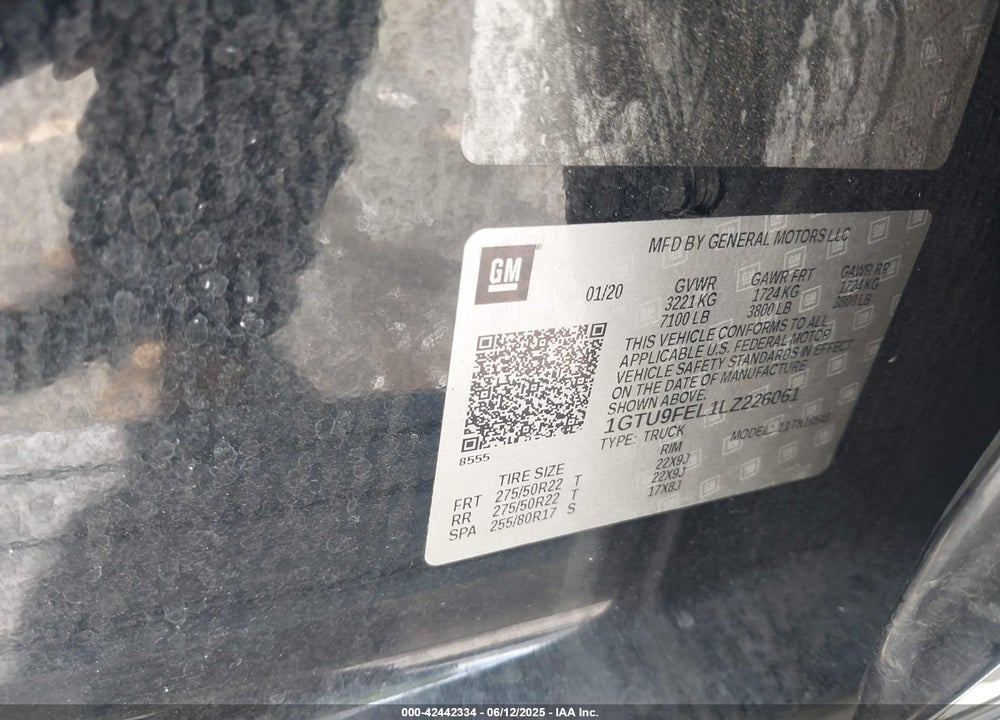 2020 GMC SIERRA 1500 VIN: 1GTU9FEL1LZ226061
