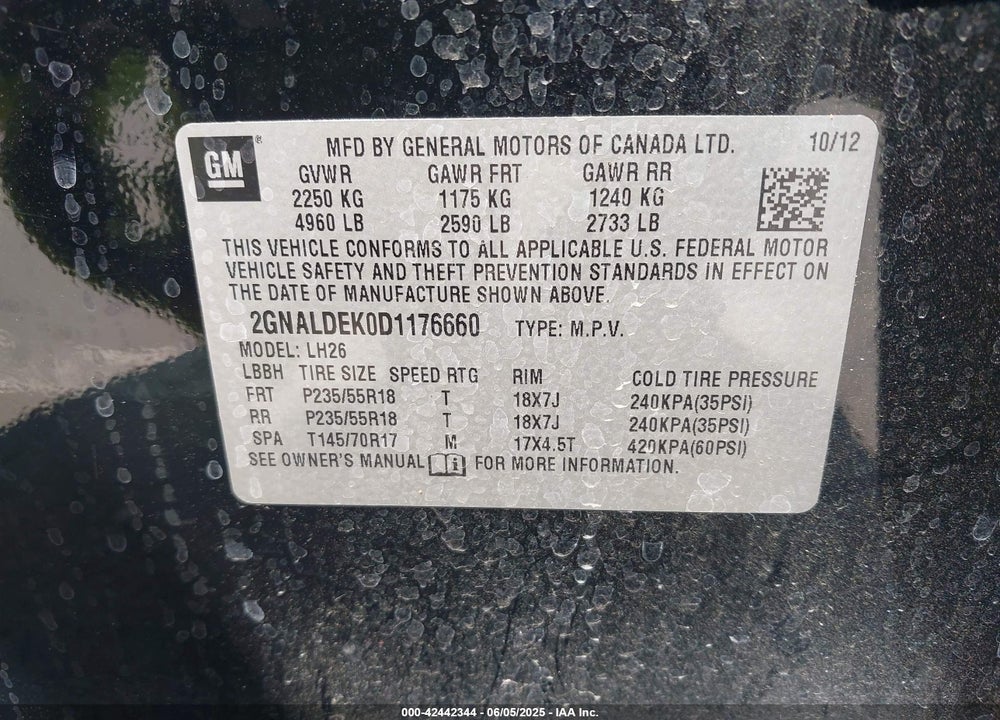 2013 CHEVROLET EQUINOX VIN: 2GNALDEK0D1176660